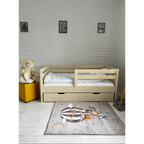 Pat copii lemn masiv cu sertar pe roți Goydalka AURORA 160x80 cm, bej