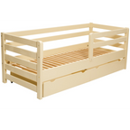 Pat copii lemn masiv cu sertar pe roți Goydalka AURORA 160x80 cm, bej