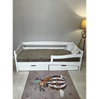 Pat din lemn masiv pentru adolescenți Goydalka AFINA 190x80 cm, alb, cu sertar pe roți