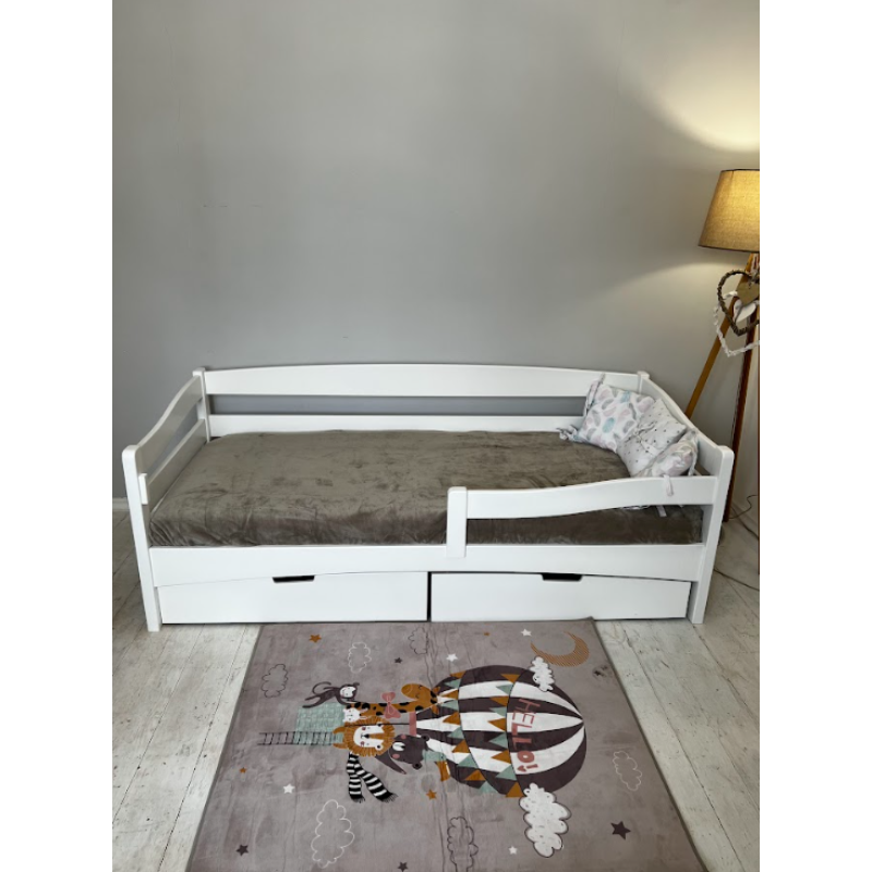 Pat din lemn masiv pentru adolescenți Goydalka AFINA 190x80 cm, alb, cu sertar pe roți