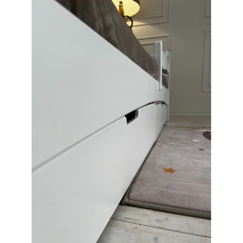 Pat din lemn masiv pentru adolescenți Goydalka AFINA 190x80 cm, alb, cu sertar pe roți