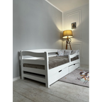 Pat din lemn masiv pentru adolescenți Goydalka AFINA 190x80 cm, alb, cu sertar pe roți