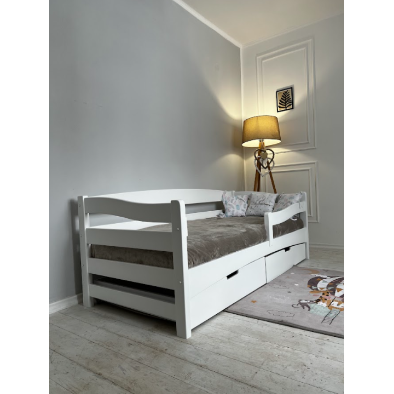 Pat din lemn masiv pentru adolescenți Goydalka AFINA 190x80 cm, alb, cu sertar pe roți