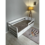 Pat din lemn masiv pentru adolescenți Goydalka AFINA 190x80 cm, alb, cu sertar pe roți