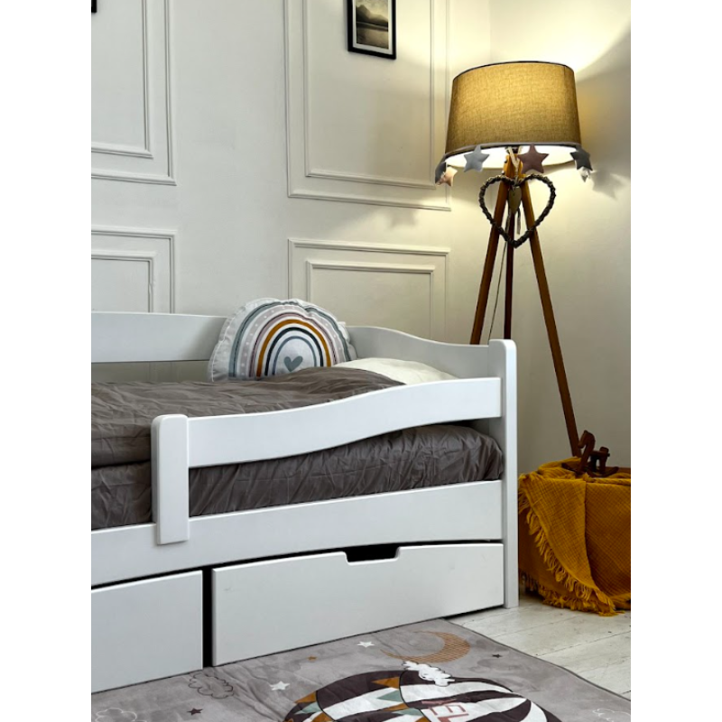 Pat din lemn masiv pentru adolescenți Goydalka AFINA 190x80 cm, alb, cu sertar pe roți