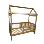 Pat din lemn masiv pentru copii Goydalka TERRY 160x80 cm fără sertar, design casă,natural