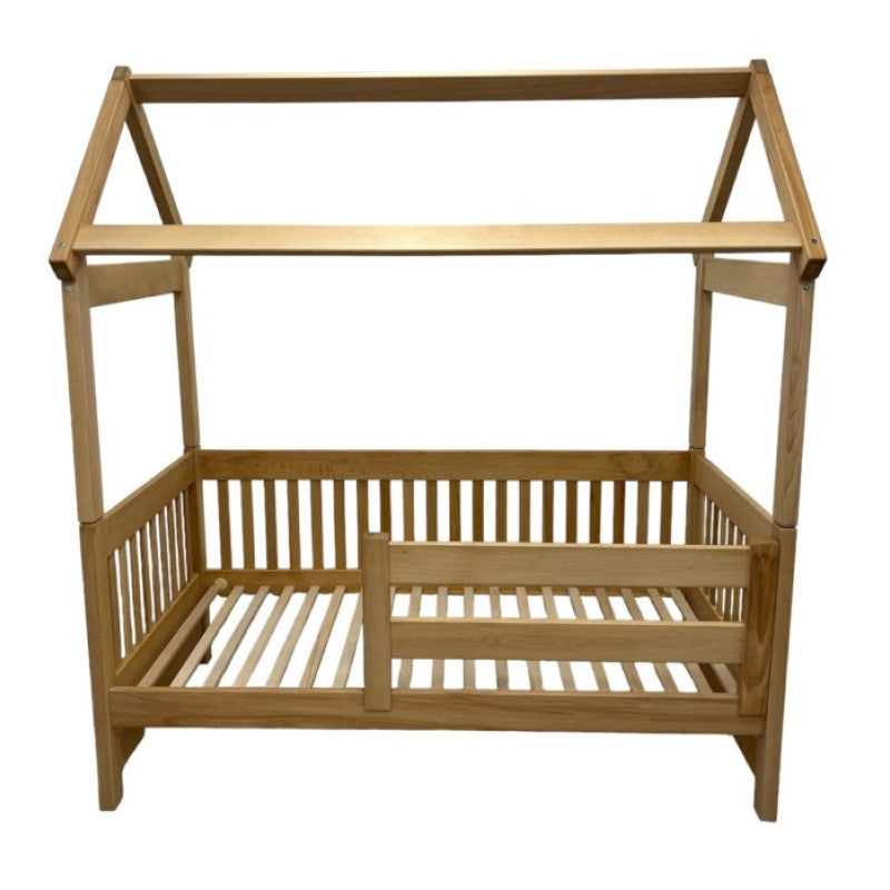 Pat din lemn masiv pentru copii Goydalka TERRY 160x80 cm fără sertar, design casă,natural