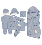 Set din stofă gofra pentru nou-născuți 0-3 luni – 8 piese