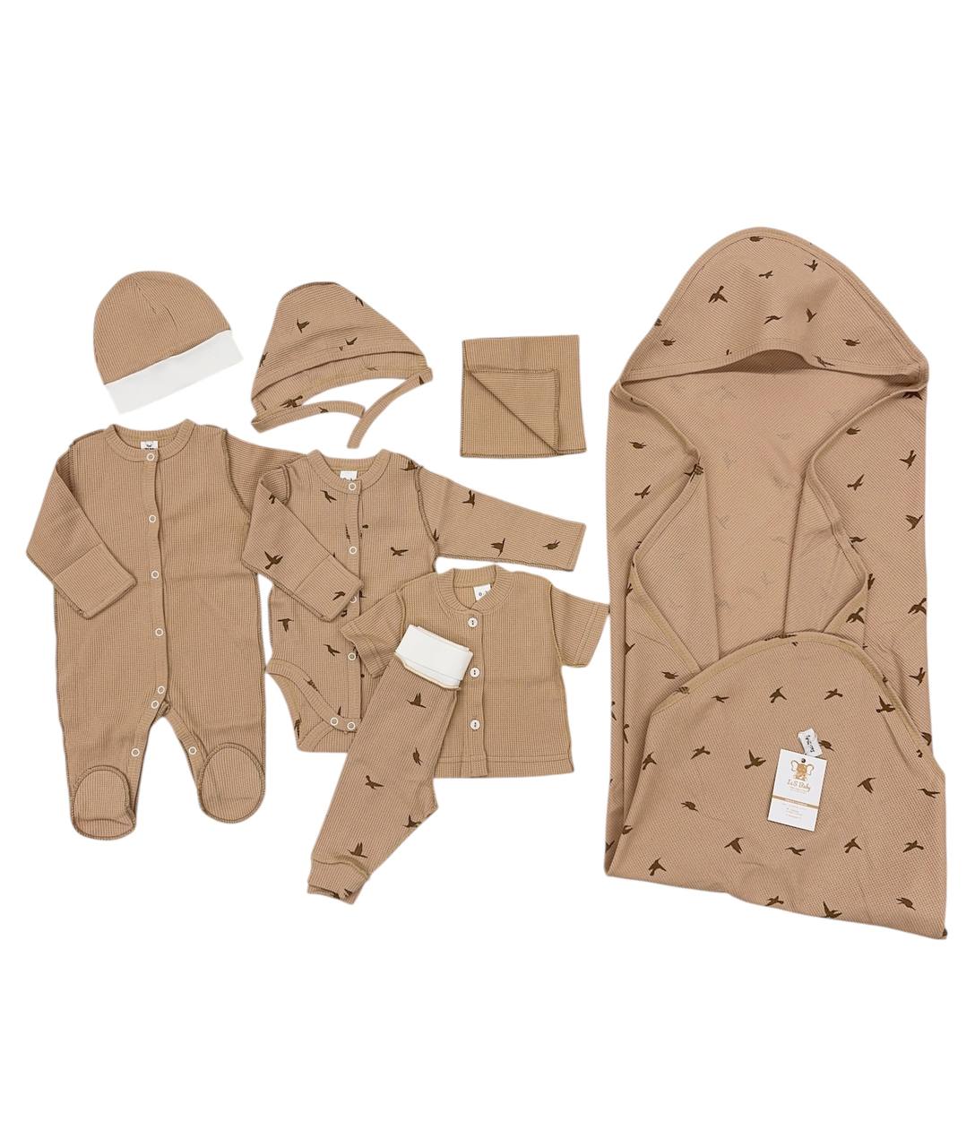 Set din stofă gofra pentru nou-născuți 0-3 luni – 8 piese