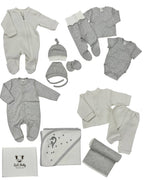 Set Nou-Născuți Gri Alb – 12 Articole Esențiale