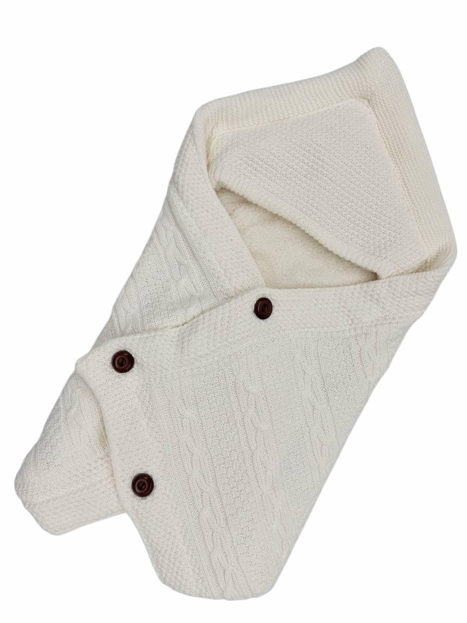 Plic plapumă din tricot cu blăniță și nasturi 90x90 cm