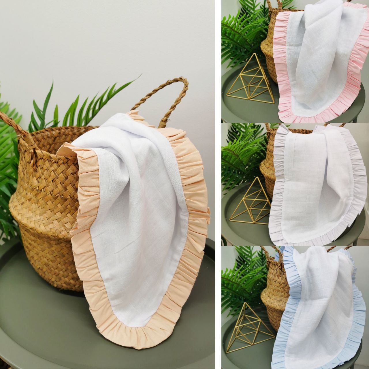 CUVERTURA DUBLA DIN MUSELINA CU VOLANAS