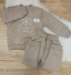 Costum sport din bumbac bej cald Te iubesc Mami