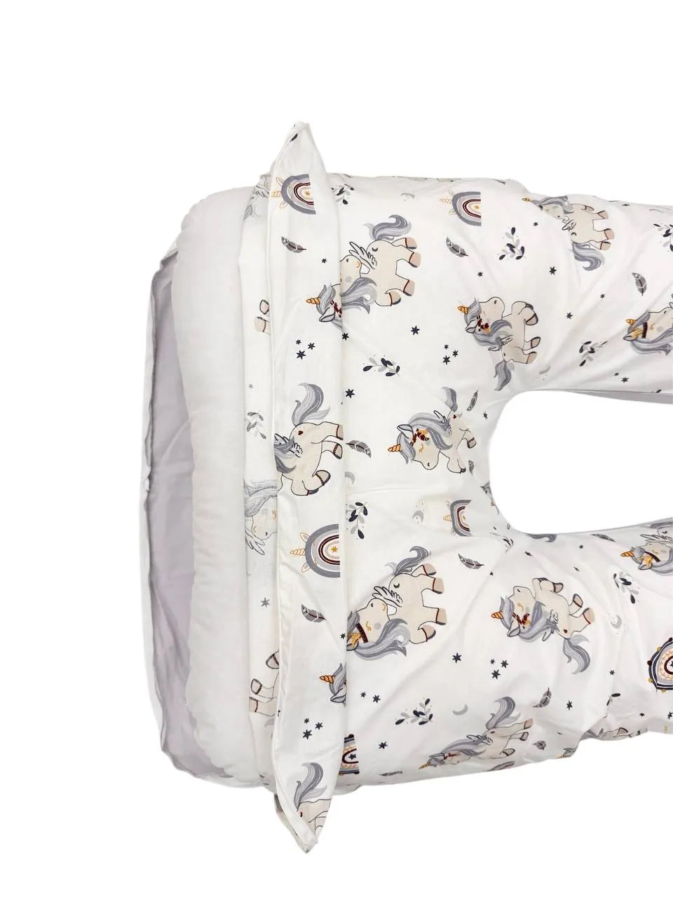 Perna Pentru Gravide U-Shape – Unicorn Gri Pe Alb, 150 cm