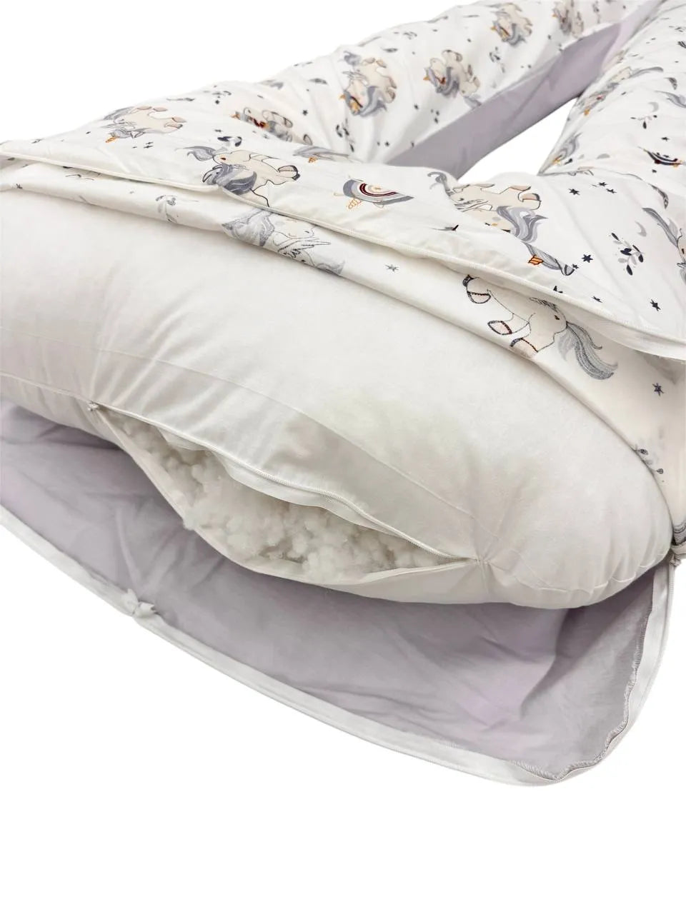 Perna Pentru Gravide U-Shape – Unicorn Gri Pe Alb, 150 cm