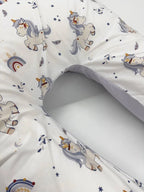 Perna Pentru Gravide U-Shape – Unicorn Gri Pe Alb, 150 cm