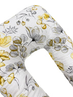 Perna Pentru Gravide U-Shape – Floral Gri/Galben Pe Alb, Muselină, 150 cm