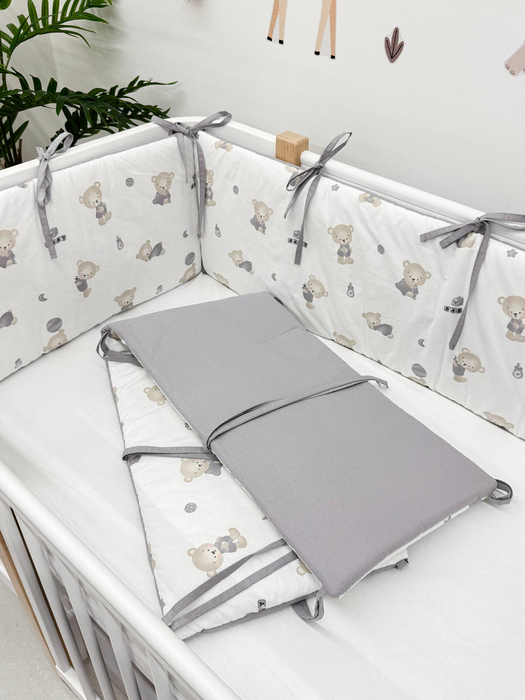 Apărătoare adorabile cu print gri/ursuleți 120/60