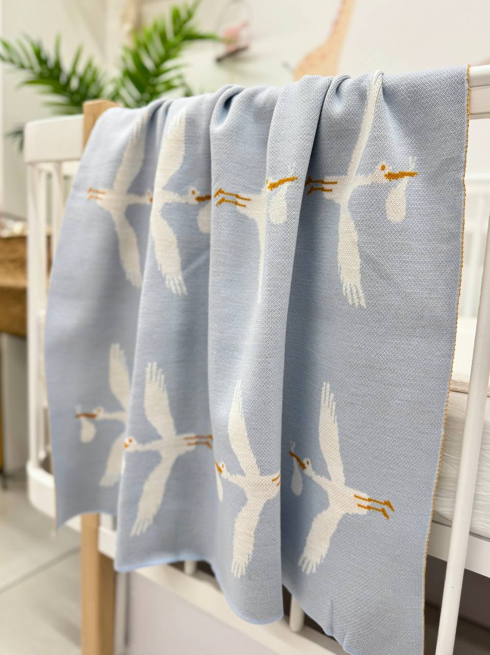 Păturică cu Desen Cocostârc Tricot 80×100 cm