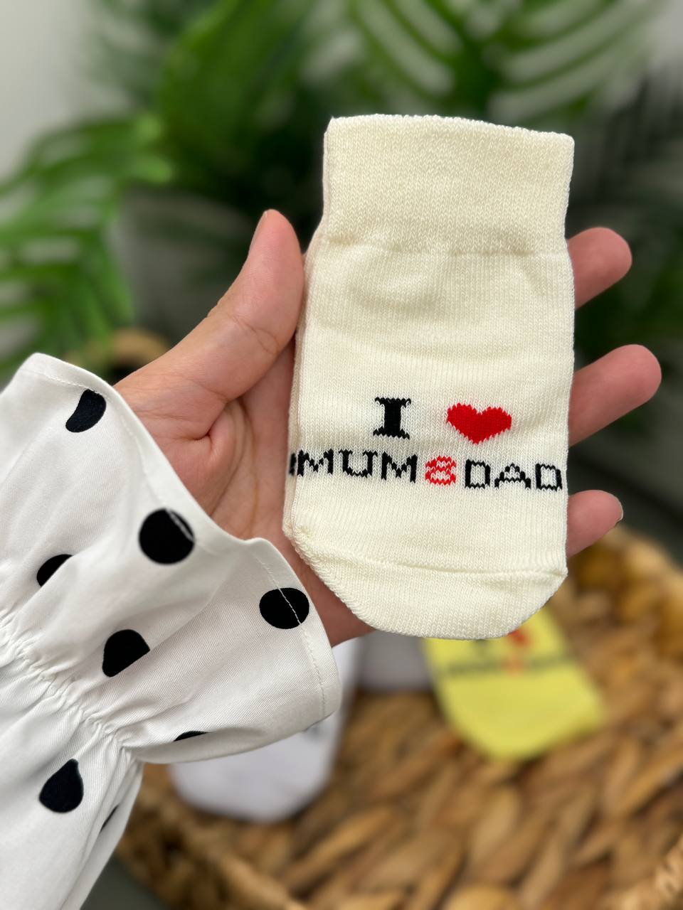 Ciorăpei pentru bebeluși moi "I Love Mum and Dad"