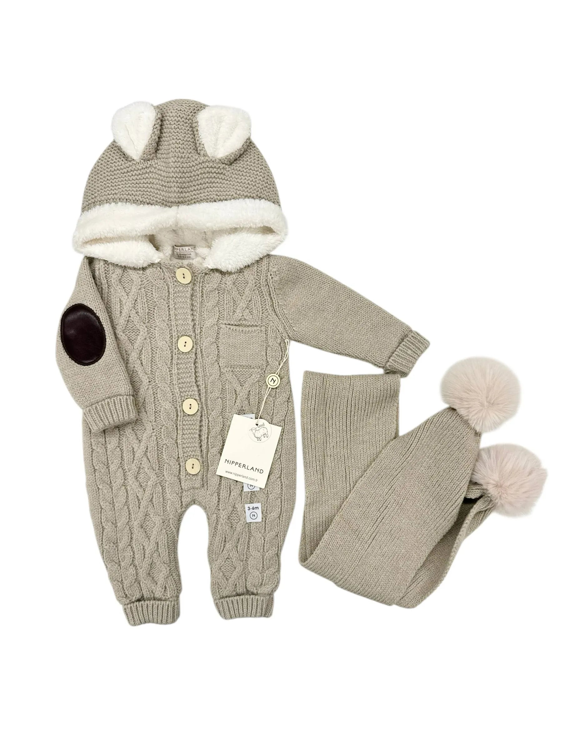 Salopetă Urs cu Fular Tricotată