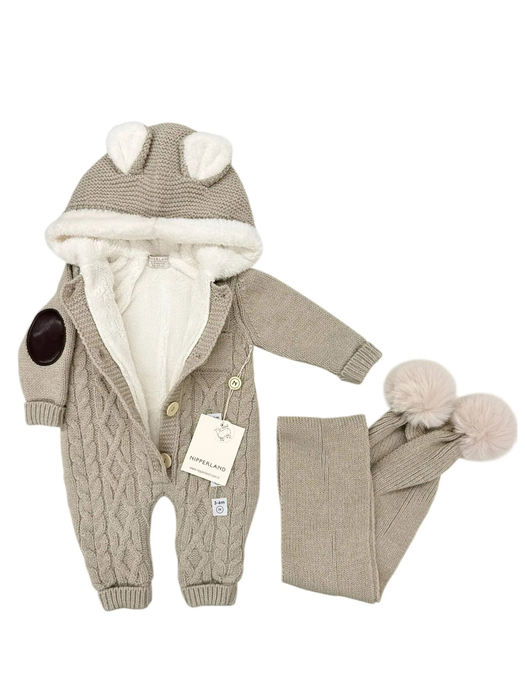 Salopetă Urs cu Fular Tricotată