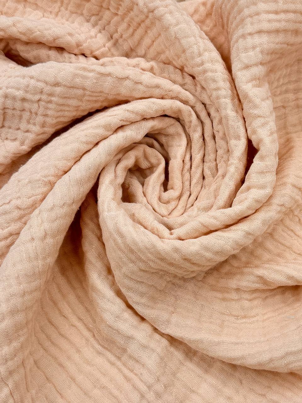 Păturică Muselină Bej Pudrată cu Frânghișori – 4 Straturi