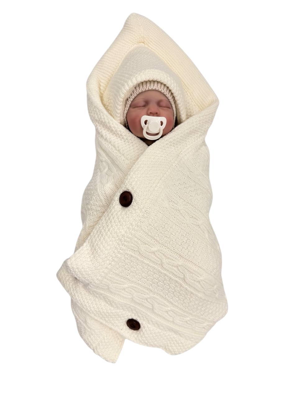 Plic plapumă din tricot cu blăniță și nasturi 90x90 cm