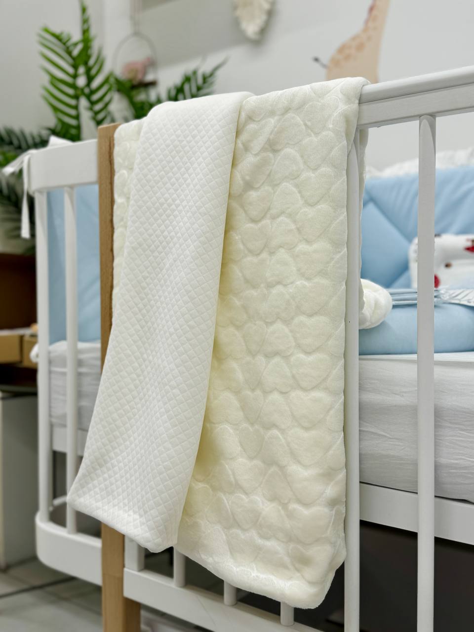 Cuvertură dublă cocolino crem 100x90 cm – Design inimi capitonat