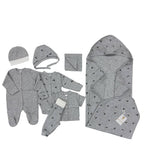 Set din stofă gofra pentru nou-născuți 0-3 luni – 8 piese